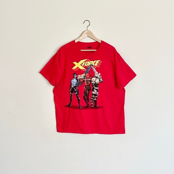 NEW Marvel X-Force Deadpool Domino Cable Graphic Red T Shirt Adult size XL - Picture 1 of 6